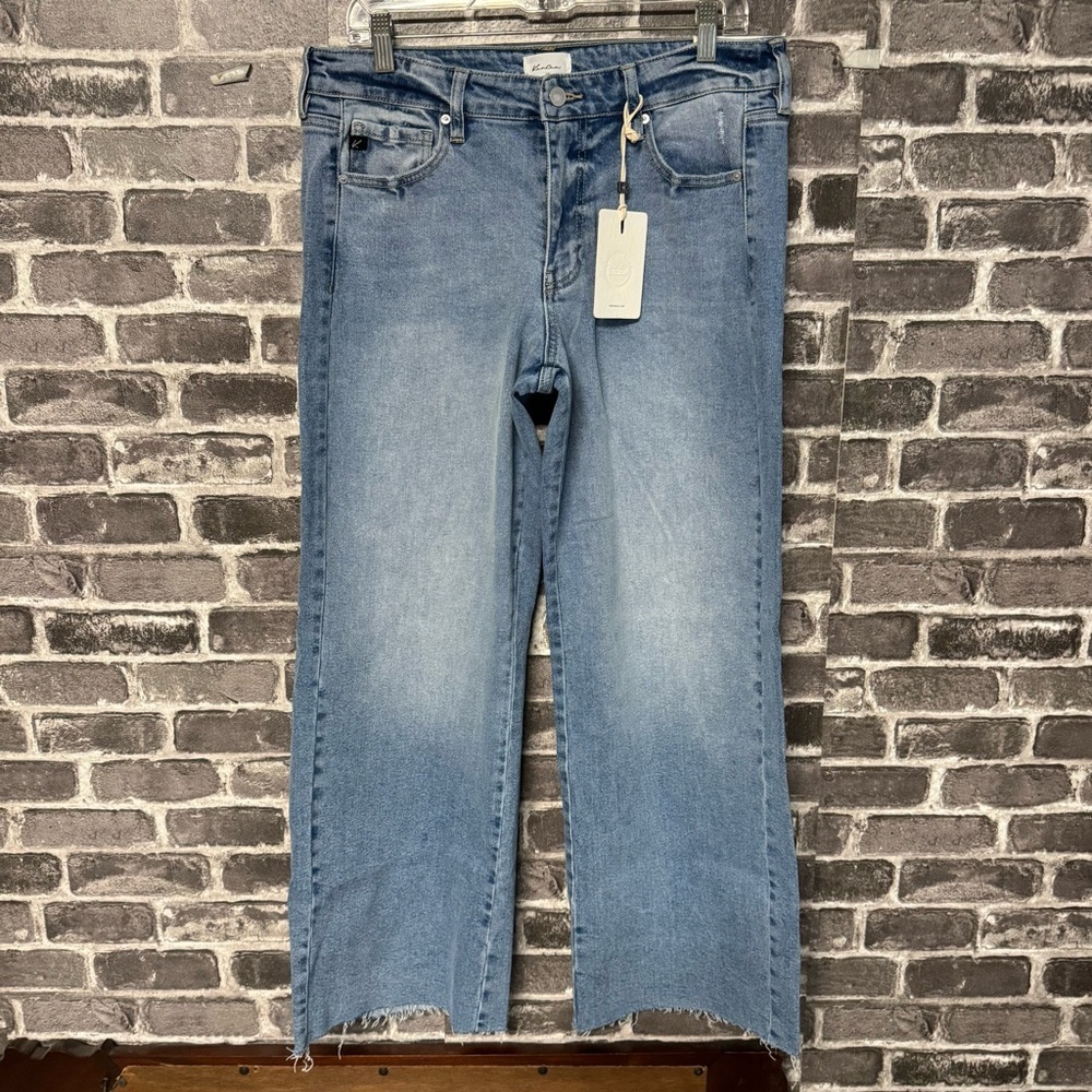 NWT Kancan high rise flare stretch jeans chewed hem
